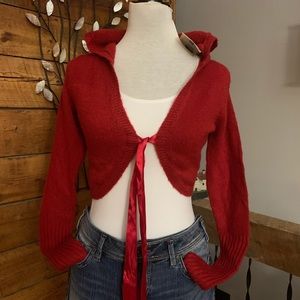 NEW crop top sweater with hood . With tags .